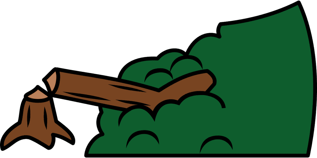 Illustration of a felled tree trunk and green canopy